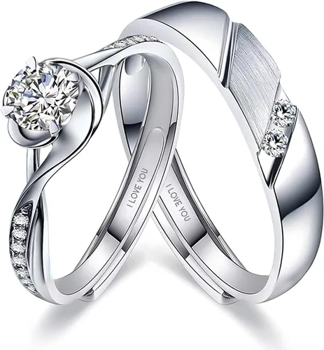 Juego de anillos de pareja a juego de amor sin fin para él y ella, diseño de corazón romántico de plata S925, anillo de compromiso