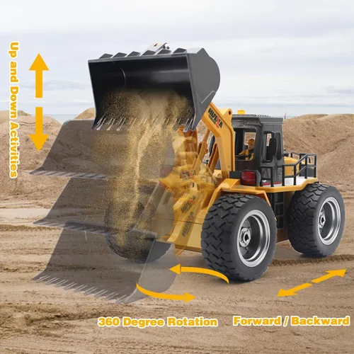 Vista 3 de Fistone Cargador frontal RC, tractor de pala de aleación 4WD, 9 CH 2.4Ghz Bulldozer RC Vehículo de construcción, control de radio, camión de juguete