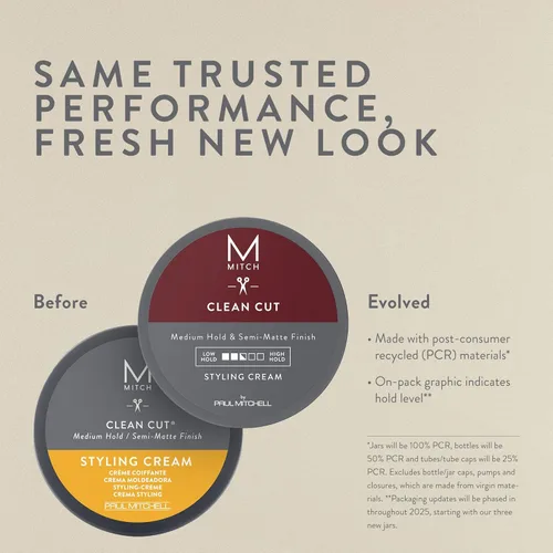 Vista 2 de MITCH by Paul Mitchell Clean Cut Styling Cream for Men, Medium Hold, Semi-Matte Finish, For All Hair Types + Short to Medium Hair, 3 oz.