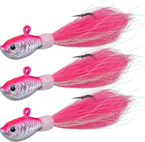 Vista 12 de Dr.Fish Paquete de 3 señuelos de cola de cubo para el cabello, señuelos de agua salada y dulce para pesca de surf, pesca, blanco, rojo, Chartreuse