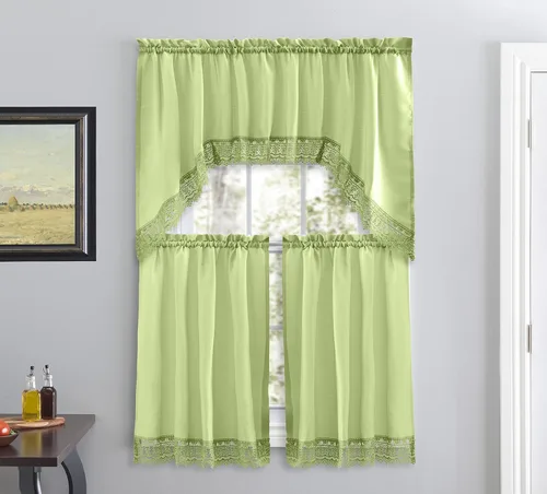 Vista 16 de American Linen Cortinas de café para cocina, cortinas de baño con cenefa, borde de encaje bordado. (beige)