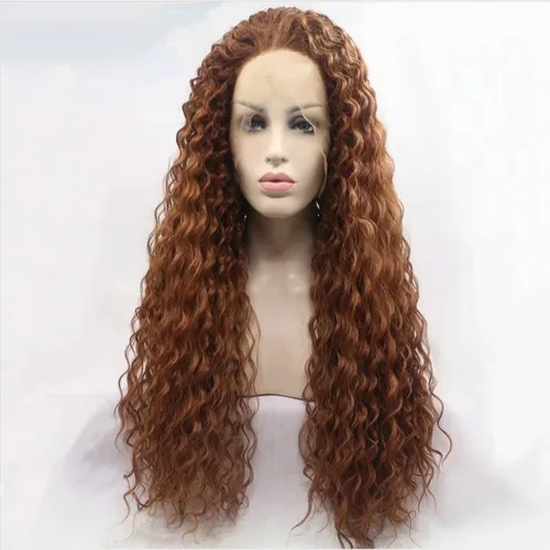Vista 15 de xiweiya Peluca larga y rizada negra natural ondulada 1b# negro sintético con encaje frontal, resistente al calor, peluca de línea capilar natural