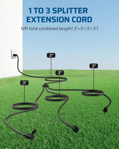 Vista 2 de DEWENWILS Cable de extensión para exteriores de 1 a 3 divisores, total de 12 pies, 13 A, 125 V, 1625 W, 16/3C, SJTW, cable de extensión