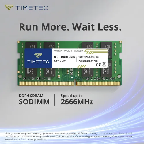 Vista 4 de Timetec Kit seleccionado de 32 GB (2 x 16 GB) DDR4 2666 MHz (PC4-2666V) PC4-21300 SODIMM RAM para portátil - Módulo de memoria sin búfer de 260