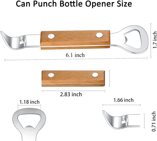 Vista 3 de HANCELANT Abrebotellas con punzón para latas, abridor de latas manual de acero inoxidable, paquete de 3 Madera clara
