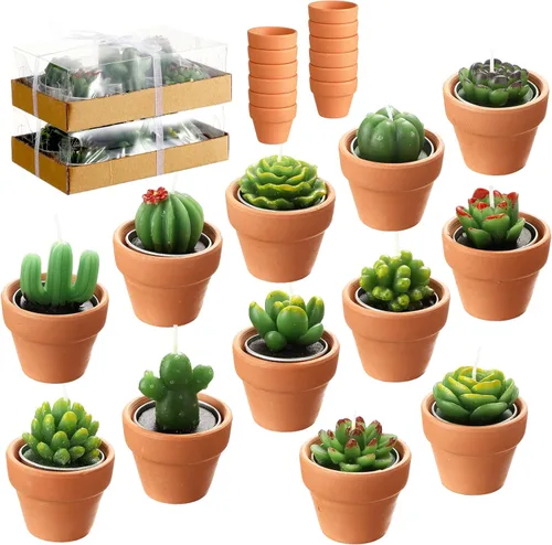 Vista 9 de 12 Piezas Velas de Suculentas Novedosas Hechas a Mano Velas de Té de Cactus Delicadas y con Estilo Velas de Plantas Mini Velas de Cactus