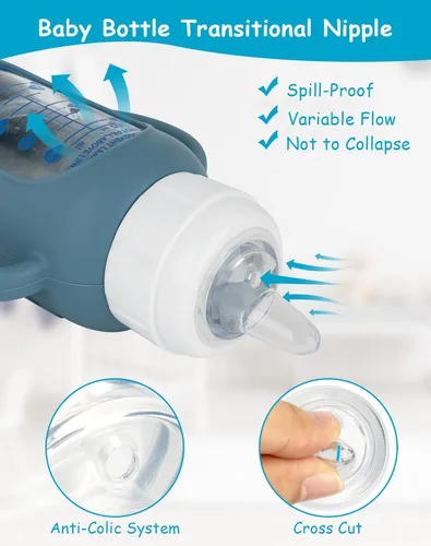 Vista 4 de Kit de conversión de taza para sorber con fundas de silicona para biberón de vidrio estrecho y estrecho de Dr. Browns de 4 onzas, kit de repuesto