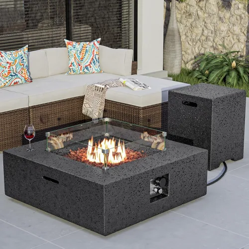 Vista 21 de COSIEST Juego de Mesa de Hoguera de Propano para Exteriores de 2 Piezas con Mesa para Tanque, Mesa de Fuego de 42" Certificada, 50,000 BTU con Base