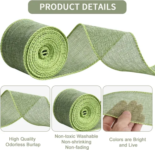 Vista 3 de TONIFUL Cinta de arpillera con alambre, cintas de arpillera sintética de 2.5 pulgadas, cinta de arpillera verde salvia para Navidad, decoración