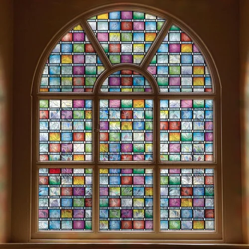 Vista 8 de FEOMOS Película para ventana de vitral, película de privacidad para ventana, tinte colorido de celosía, calcomanías de vidrio arcoíris