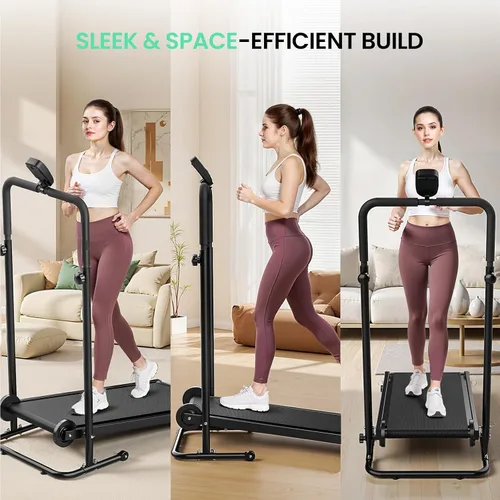 Vista 4 de AKLUER Non-Electric Treadmill with Dual Flywheel - Fixed Incline, Soft Foam Grips, Non-Slip Belt, LCD Monitor, Compact Foldable for Home/Gym Use