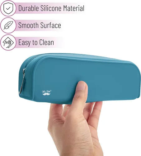 Vista 3 de Mr. Pen Estuche de silicona para lápices, estuche verde azulado, estuche estético para lápices para mujeres, bolsa de maquillaje