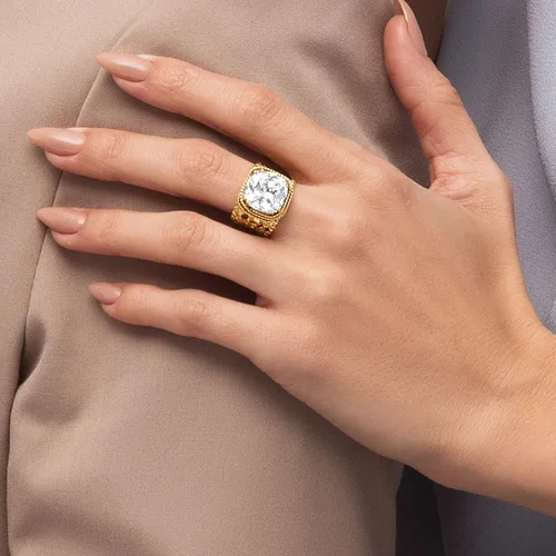 Vista 2 de JEAN RACHEL JEWELRY 925 Sterling Silver & 14K Gold Plated Silver Ring - Granule Braid Leaf with Cubic Zirconia Vintage Design - Hypoallergenic, Lead