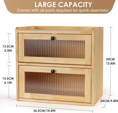 Vista 4 de Sunhoo Panera para Encimera de Cocina Contenedor de Almacenamiento de Pan de Madera Recipiente de 2 Niveles Porta Panera de Gran Capacidad