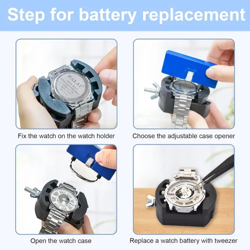 Vista 2 de EasyTime Kit de reparación de reloj kit de herramientas de repuesto de batería de reloj profesional, adecuado para la extracción de la parte trasera
