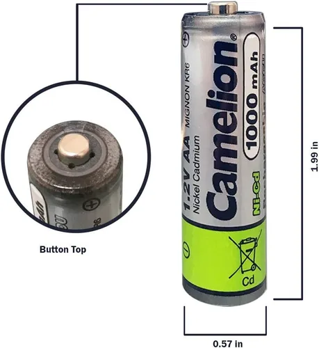 Vista 3 de Camelion AA Size NiCd Níquel Cadmio 1.2V 1000 mAh Batería recargable para luces solares de jardín (paquete de 8)