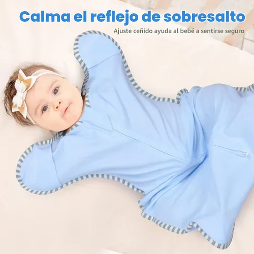 Vista 4 de Saco de dormir de transición para bebé de 0-3 meses con brazos hacia arriba, cremallera de 2 vías, 100% algodón, brazos adentro/afuera, 0.8 Tog Azul