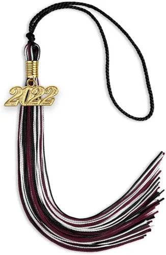 Vista 112 de Endea Graduation Borla mixta de triple color con gota de fecha dorada (negro/dorado/blanco, 2021)