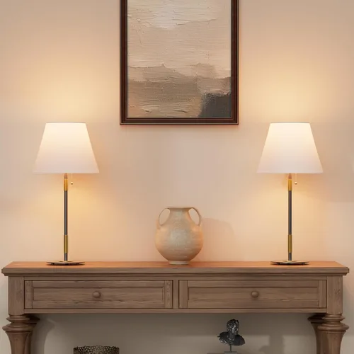 Vista 3 de Juego de 2 lámparas de mesa, modernas lámparas de noche para sala de estar, dormitorio, mesita de noche, lámparas blancas modernas vintage
