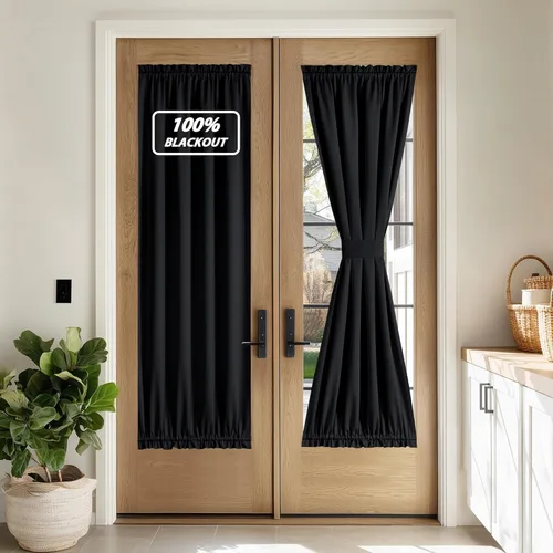 Vista 284 de NICETOWN Cortinas 100% opacas para puerta francesa, cortinas de privacidad para ventana, persianas de oscurecimiento de habitación de 25 x 64