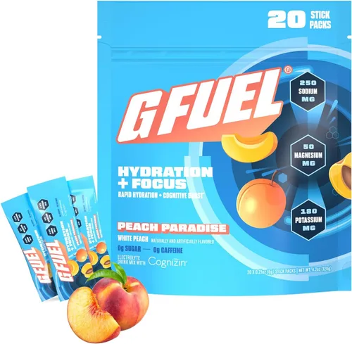 Vista 7 de G Fuel Polvo de electrolitos para hidratación y concentración instantáneas Sin azúcar, sabor a lima limón, mezcla de bebidas electrolitos