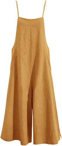 Vista 6 de YESNO Overol suelto de estilo casual para mujer corte amplio de algodón con bolsillos PZZ pantalones largos con pierna ancha