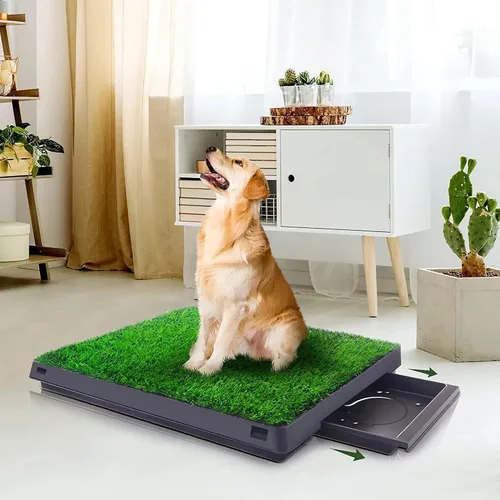 Vista 14 de Almohadilla de césped para perros con bandeja, 25 x 20 pulgadas, almohadilla de césped artificial para entrenamiento de cachorros, inodoro portátil