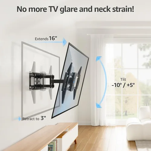 Vista 3 de MOUNTUP Soporte de pared para TV de movimiento completo para la mayoría de televisores de 42 a 82 pulgadas, soporte de montaje en pared con giro e