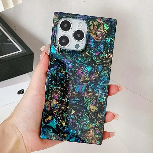 Vista 6 de KERZZIL Elegante Funda con Concha de Madre Perla para Niña Compatible con iPhone 14 de 6.1 Pulgadas, Funda Rectángulo con Borde, Elegante y delgada