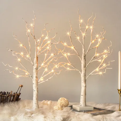 Vista 12 de Vanthylit Árbol iluminado, árbol de abedul blanco con luces LED, árbol artificial preiluminado con temporizador, luz de árbol de centro de mesa