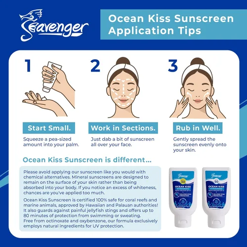 Vista 3 de Seavenger Ocean Kiss Protector solar seguro para arrecifes SPF 30-50 con protección contra picaduras de medusas (SPF 30)