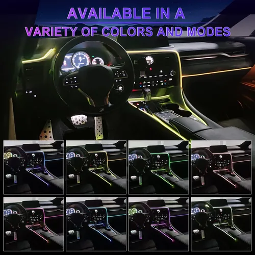 Vista 6 de LivTee - Luces LED inteligentes para interior de automóvil con puerto USB, tira de luces LED de fibra óptica, control inalámbrico por aplicación