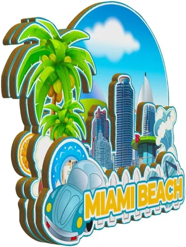 Vista 2 de Imán de madera para nevera de Miami Beach Florida USA Monumentos de madera 3D para viajes, recuerdos coleccionables, decoración hecha a mano -2988