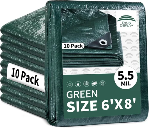 Vista 61 de RAINDEWAY Tarps 7x7 pies (paquete de 2) - 5.5 mil, cubierta de lona de polietileno impermeable multiusos con ojales de metal y bordes reforzados