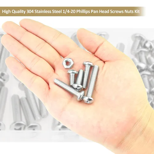 Vista 6 de Kit surtido de tuercas Phillips de cabeza plana de 58 piezas de 1/4-20 x 1/2 pulgadas, 3/4 pulgadas, 1 1/4 pulgadas, 1-1/2 pulgadas, acero