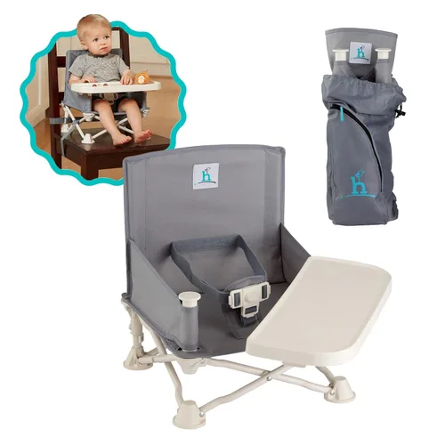 Vista 9 de Hiccapop OmniBoost Asiento elevador de viaje con bandeja para bebé Asiento elevador portátil plegable para bebé para mesa de comedor, camping