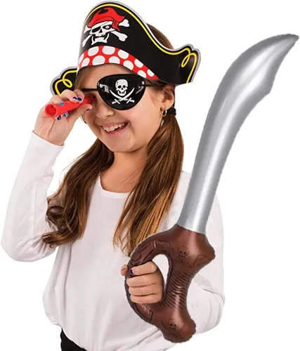 Vista 2 de Set de piratas para fiesta, 12 sombreros piratas, parches, espadas, telescopios, Funny Party Hats®