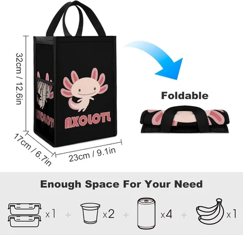 Vista 2 de Cute Axolotls Lunch Bags for Women Men Insulated Lunch Box Reusable Tote Bag for Home Office