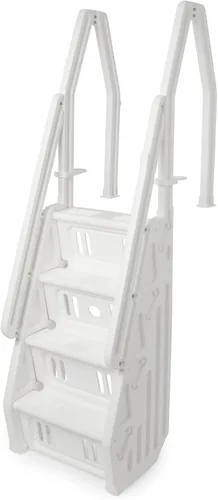 Vista 10 de Vinyl Works Sistema de entrada de escalera ajustable de lujo de 24 pulgadas de ancho para piscinas sobre el suelo con escalones antideslizantes