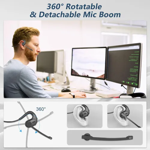 Vista 4 de BANIGIPA Auriculares Bluetooth con micrófono extraíble, auriculares inalámbricos con cancelación de ruido para teléfonos, computadora portátil, PC