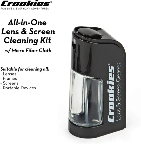 Vista 2 de Croakies Kit de limpieza todo en uno Kit de viaje para el cuidado de lentes con bomba y paño de microfibra Limpiador natural para gafas y lentes