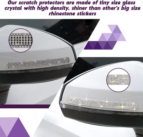 Vista 5 de Juego de calcomanías reflectantes para manija de puerta, universal, para espejo retrovisor lateral, protector de seguridad resistente a