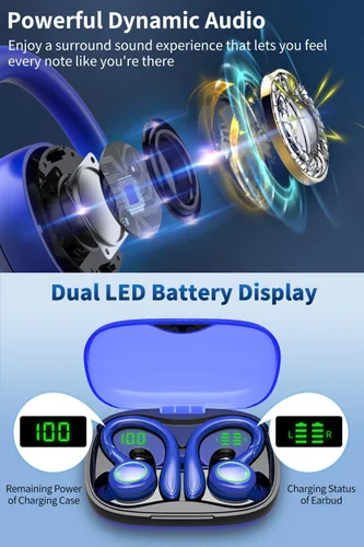 Vista 3 de Auriculares inalámbricos, reproducción de 60 horas, auriculares Bluetooth 5.3, auriculares inalámbricos con cancelación de ruido con pantalla