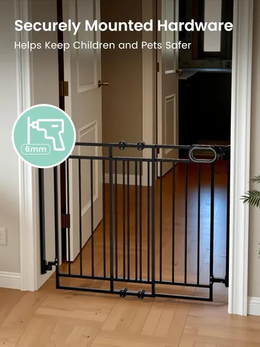 Vista 5 de Grownsy Puerta de bebé sin barra inferior para escaleras, ancho ajustable de 32" a 48" para niños y mascotas, puerta para perros con cierre