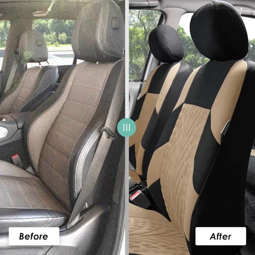 Vista 6 de FH GROUP FH-FB071217 Conjunto completo de fundas para asiento de auto de tres filas, se adapta a bolsa de aire y parte trasera, sirve para la Beige