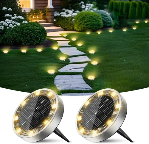 Vista 17 de Peasur Luces solares de suelo para exteriores, paquete de 8 luces planas de disco con energía solar, IP68 impermeable, antioxidante, iluminación