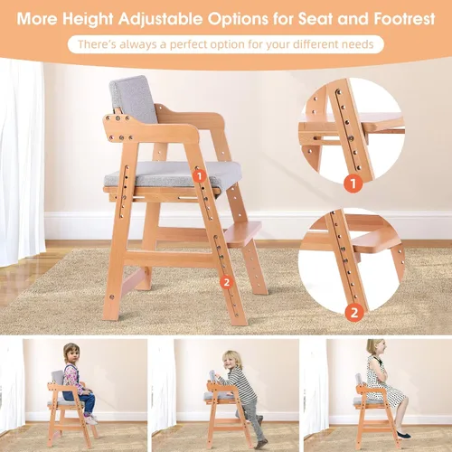 Vista 2 de Ezebaby Silla alta de madera para niños pequeños a adolescentes, silla de aprendizaje ajustable para niños con escalones, asientos para niños