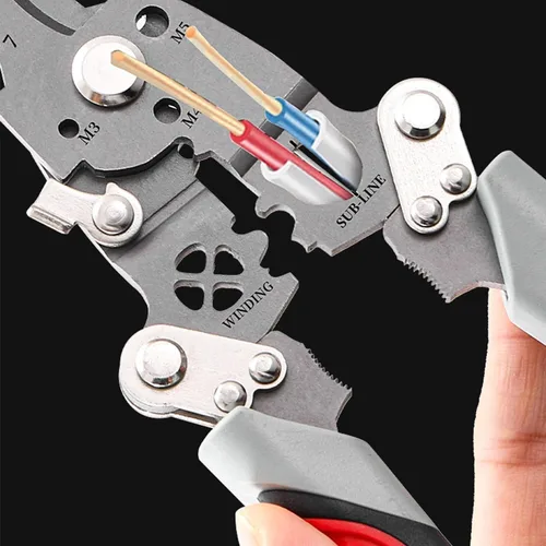 Vista 7 de Pelacables plegables 18 en 1, cortadores de alambre profesionales plegables multifuncionales, pelacables multifuncionales crimpadora alicates Rojo