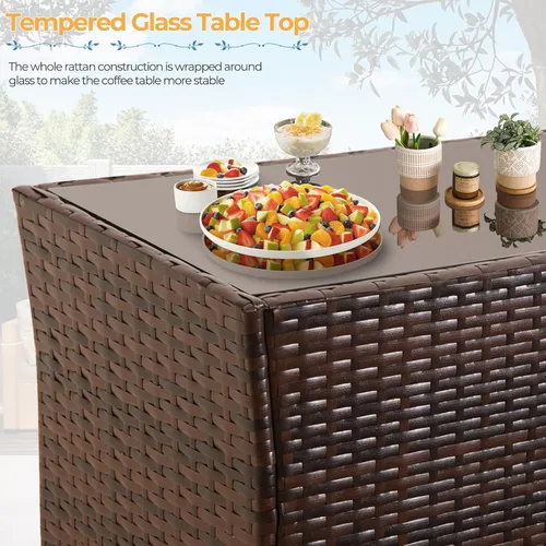 Vista 5 de FHFO Juego de 4 muebles de patio al aire libre, juego seccional de conversación de mimbre, sillas de ratán con mesa y sofá biplaza para balcón