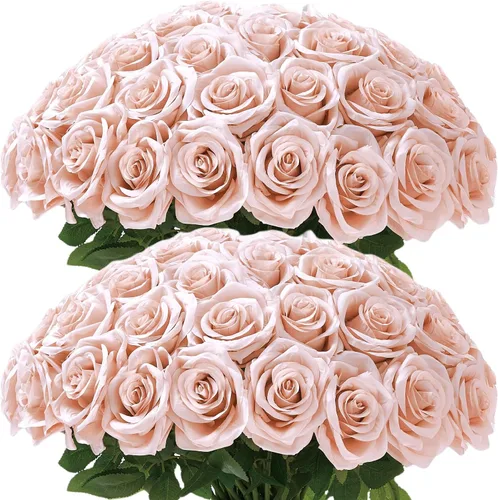 Vista 32 de Carlita's Blooms Ramo de 15 rosas artificiales de seda, flores de seda sintética, tallos largos, para arreglos de boda, centro de mesa, fiesta